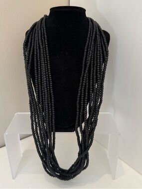 Monies Black Multi Strand Statement Necklace Horn Clasp